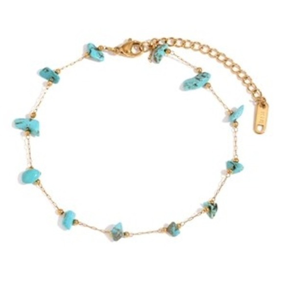 Unbranded Jewelry - Turquoise Chip Anklet 18K Gold Plated Stainless Steel Boho Foot Jewelry